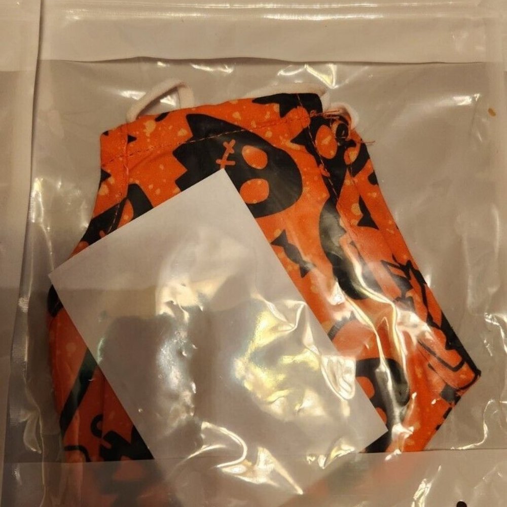 5 Fabric Face Mask Halloween Lot Orange Pumpkin, BOO, Skull, Bats, Cats - Picture 3 of 6